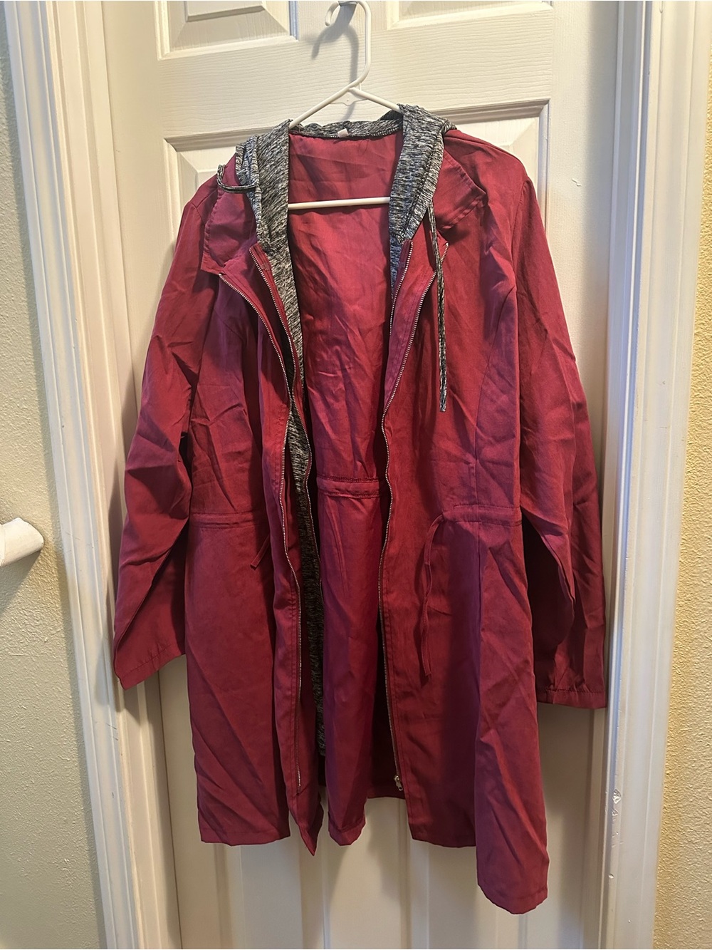 Rose Red Hooded Lightweight Jacket with Heather Gray Trim
